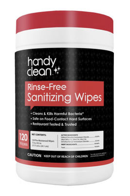 120 trapos secos para Rinse Free Sanitising Wipes Manufacturer matan a 99,99% de bacterias