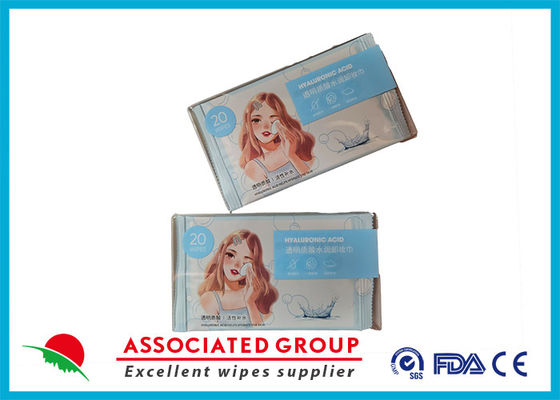 Envase único 20 toallitas transparentes de maquillaje hidratante con ácido, quitador de maquillaje, toallitas de limpieza facial diarias