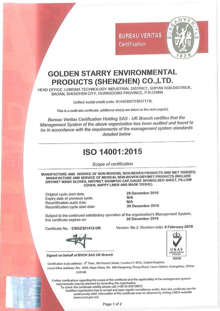 Porcelana Golden Starry Environmental Products (Shenzhen) Co., Ltd. Certificaciones
